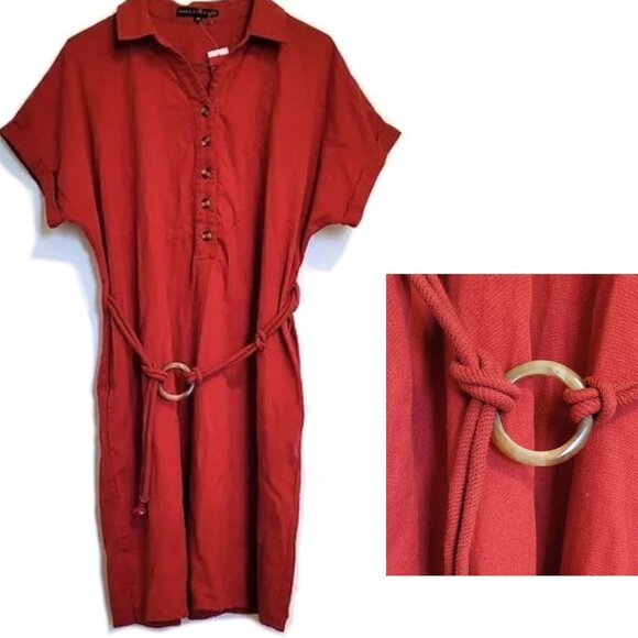 red linen and viscose dress size large 12 - Picture 1 of 4